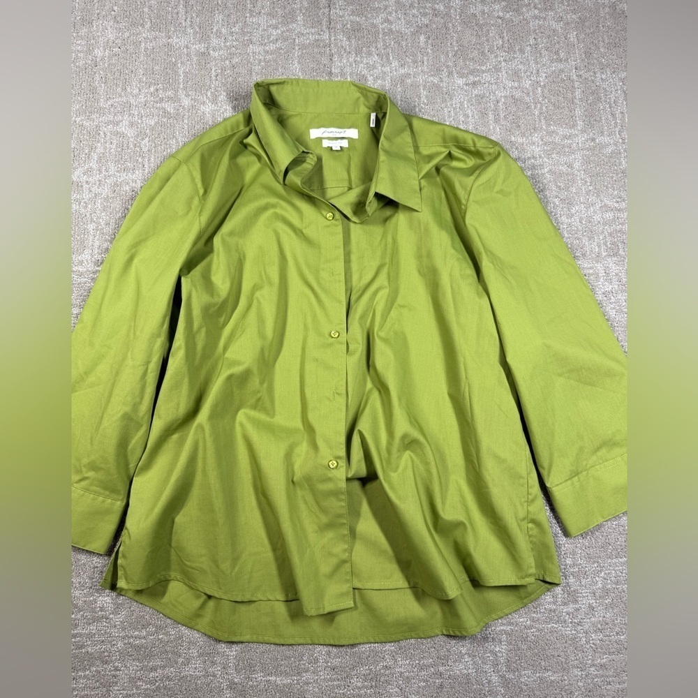 Foxcroft Green Wrinkle Free Button Down Crop Wide Sleeve Shirt Size 18